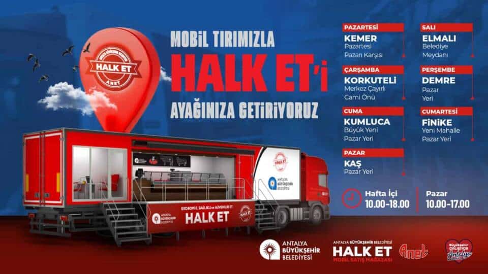 Halk Et Mobil Satış Tırı, Antalya’nın ilçelerinde haftanın yedi günü uygun fiyatlı et sunuyor